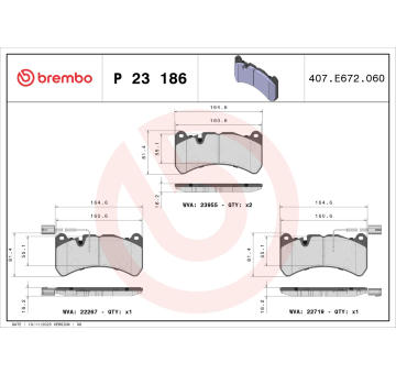 Sada brzdových destiček, kotoučová brzda BREMBO P 23 186