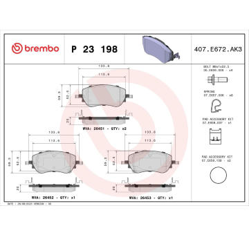 Sada brzdových destiček, kotoučová brzda BREMBO P 23 198