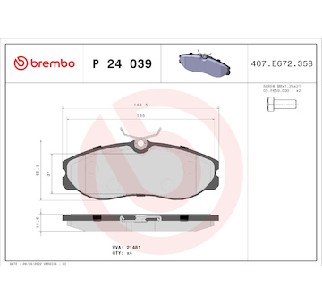 Sada brzdových destiček, kotoučová brzda BREMBO P 24 039