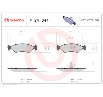 Sada brzdových destiček, kotoučová brzda BREMBO P 24 044