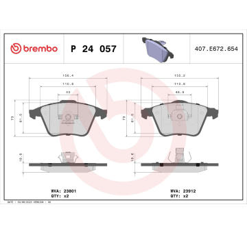 Sada brzdových destiček, kotoučová brzda BREMBO P 24 057