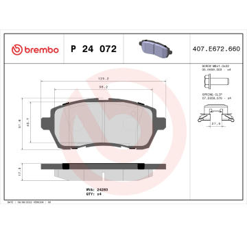 Sada brzdových destiček, kotoučová brzda BREMBO P 24 072X