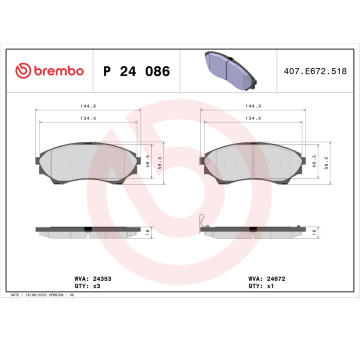 Sada brzdových destiček, kotoučová brzda BREMBO P 24 086