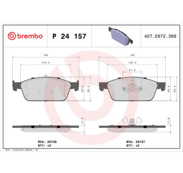 Sada brzdových destiček, kotoučová brzda BREMBO P 24 157