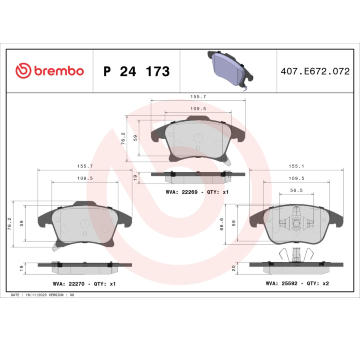 Sada brzdových destiček, kotoučová brzda BREMBO P 24 173