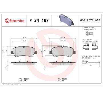 Sada brzdových destiček, kotoučová brzda BREMBO P 24 187