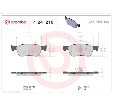 Sada brzdových destiček, kotoučová brzda BREMBO P 24 210