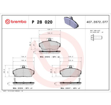 Sada brzdových destiček, kotoučová brzda BREMBO P 28 020