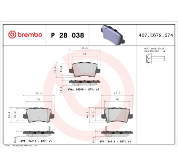 Sada brzdových destiček, kotoučová brzda BREMBO P 28 038