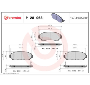 Sada brzdových destiček, kotoučová brzda BREMBO P 28 068