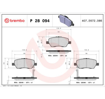 Sada brzdových destiček, kotoučová brzda BREMBO P 28 094