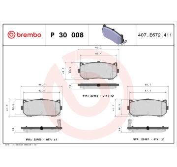 Sada brzdových destiček, kotoučová brzda BREMBO P 30 008