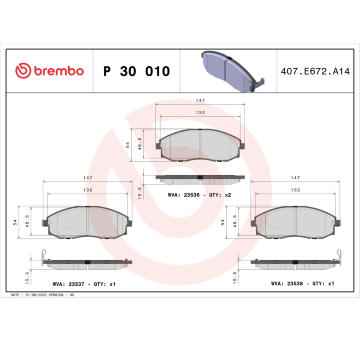 Sada brzdových destiček, kotoučová brzda BREMBO P 30 010