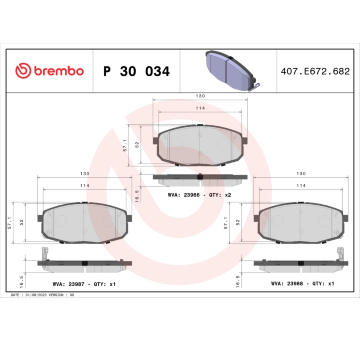 Sada brzdových destiček, kotoučová brzda BREMBO P 30 034X