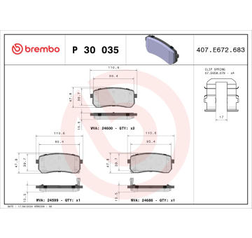 Sada brzdových destiček, kotoučová brzda BREMBO P 30 035