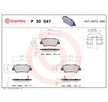 Sada brzdových destiček, kotoučová brzda BREMBO P 30 047