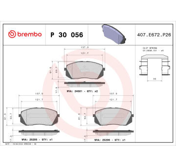 Sada brzdových destiček, kotoučová brzda BREMBO P 30 056