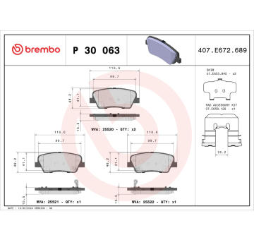 Sada brzdových destiček, kotoučová brzda BREMBO P 30 063