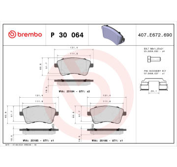 Sada brzdových destiček, kotoučová brzda BREMBO P 30 064