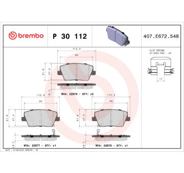 Sada brzdových destiček, kotoučová brzda BREMBO P 30 112