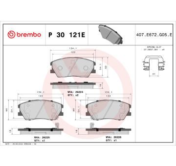 Sada brzdových destiček, kotoučová brzda BREMBO P 30 121E