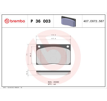 Sada brzdových destiček, kotoučová brzda BREMBO P 36 003