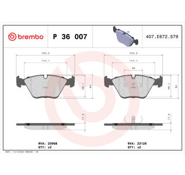 Sada brzdových destiček, kotoučová brzda BREMBO P 36 007