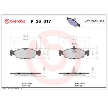 Sada brzdových destiček, kotoučová brzda BREMBO P 36 017