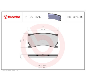 Sada brzdových destiček, kotoučová brzda BREMBO P 36 024