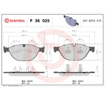 Sada brzdových destiček, kotoučová brzda BREMBO P 36 025