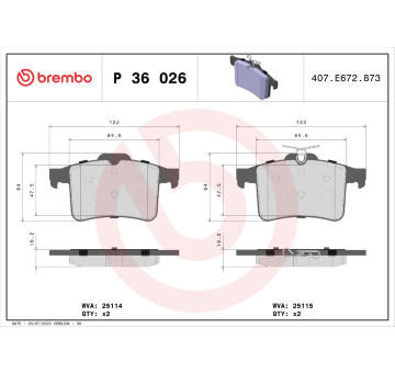 Sada brzdových destiček, kotoučová brzda BREMBO P 36 026