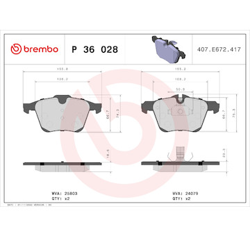 Sada brzdových destiček, kotoučová brzda BREMBO P 36 028