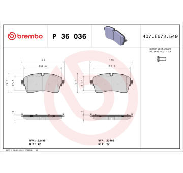 Sada brzdových destiček, kotoučová brzda BREMBO P 36 036