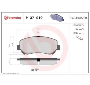 Sada brzdových destiček, kotoučová brzda BREMBO P 37 019