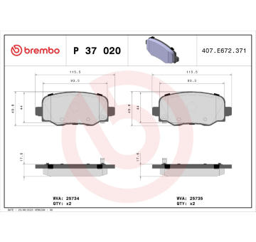 Sada brzdových destiček, kotoučová brzda BREMBO P 37 020