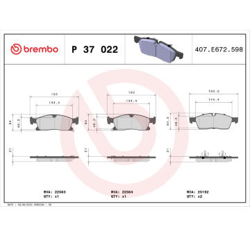 Sada brzdových destiček, kotoučová brzda BREMBO P 37 022