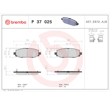 Sada brzdových destiček, kotoučová brzda BREMBO P 37 025