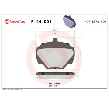 Sada brzdových destiček, kotoučová brzda BREMBO P 44 001