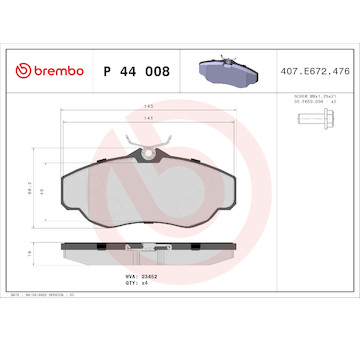 Sada brzdových destiček, kotoučová brzda BREMBO P 44 008