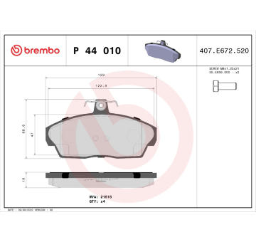 Sada brzdových destiček, kotoučová brzda BREMBO P 44 010