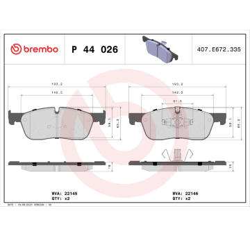 Sada brzdových destiček, kotoučová brzda BREMBO P 44 026