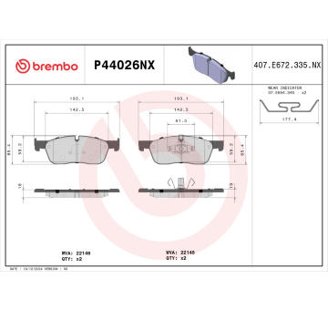 Sada brzdových destiček, kotoučová brzda BREMBO P44026NX