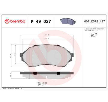 Sada brzdových destiček, kotoučová brzda BREMBO P 49 027