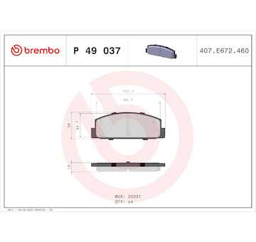 Sada brzdových destiček, kotoučová brzda BREMBO P 49 037