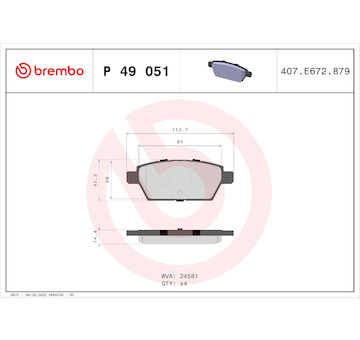 Sada brzdových destiček, kotoučová brzda BREMBO P 49 051