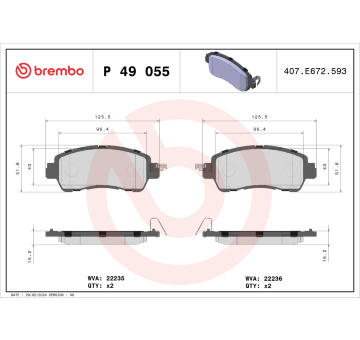 Sada brzdových destiček, kotoučová brzda BREMBO P 49 055