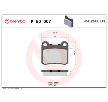 Sada brzdových destiček, kotoučová brzda BREMBO P 50 007