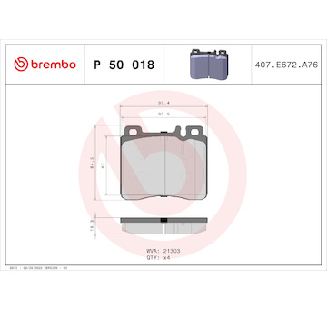 Sada brzdových destiček, kotoučová brzda BREMBO P 50 018