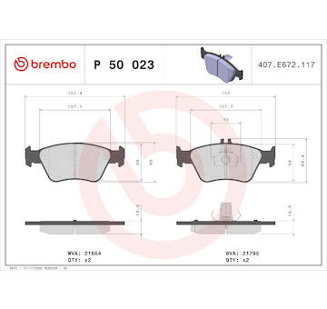 Sada brzdových destiček, kotoučová brzda BREMBO P 50 023