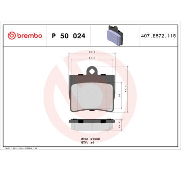 Sada brzdových destiček, kotoučová brzda BREMBO P 50 024